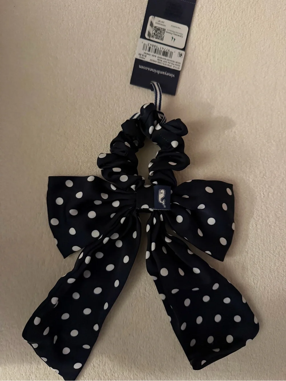 Vineyard Vines Navy & White Polka Dot Bow Scrunchie